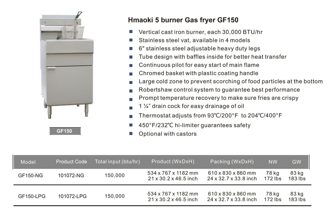 101072 - GF150 5 Burner Gas Fryer with Twin Baskets