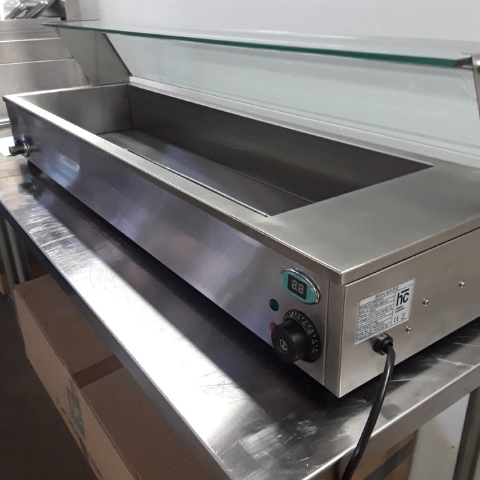 Electric Table Top Bain Marie - 6 Pot Wet - Glass Display - 124x36x33 cm
