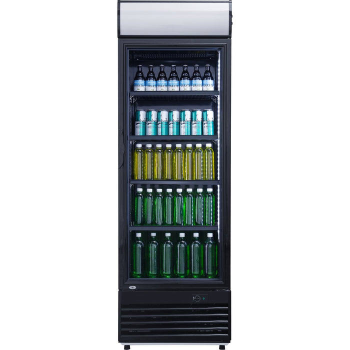 Commercial Drink cooler Upright 332 litres Static cooling Hinged glass door Black Canopy light |  LG332BBLACK